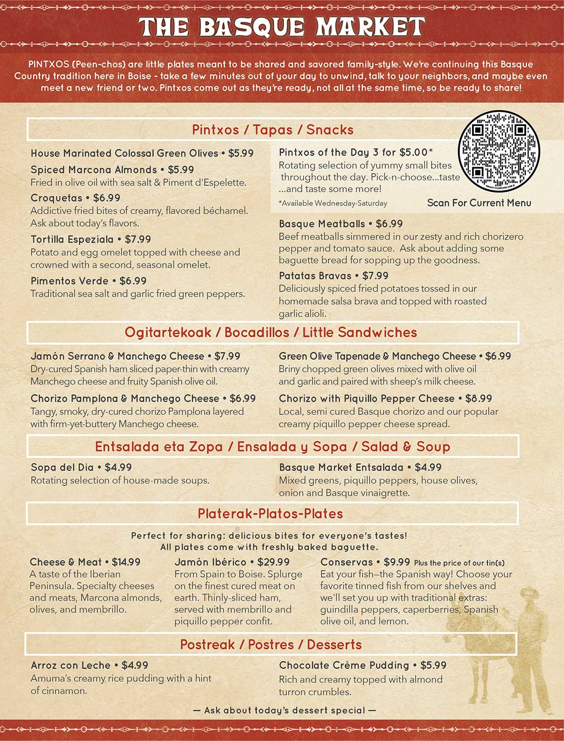 The Basque Market Menu